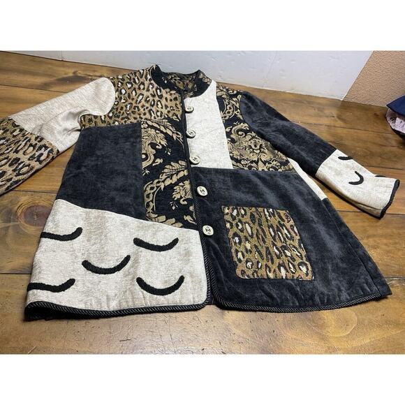 VINTAGE Ali Miles Tapestry Patchwork Jacket Animal Print 3/4 Sleeve Size Small - Picture 8 of 15